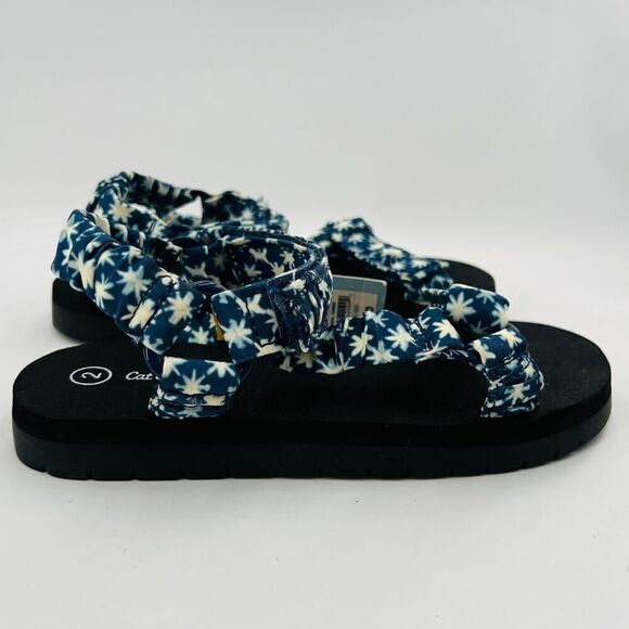 Cat & Jack Kids Girls Navy Blue Floral Platform Sport Sandals Size 2 - Picture 8 of 11